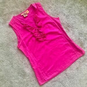 EUC Tory Burch Pink Ruffle 100% Cotton Blouse | Size 8